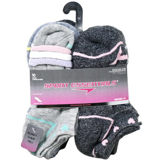 10pk GIRLS SP HEART HC NS SOCKS W/BONUS SIZE 9-11 C/P 60