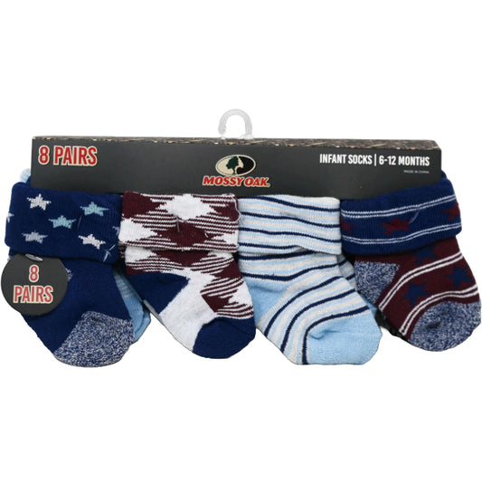 8pk INFANT BOY NAVY FULL CUSHION QTR SOCKS ASST SIZE MOSSY OAK C/P 60