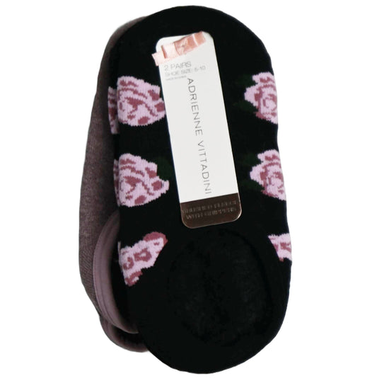 2pk LADIES FLORAL/SOLID BOOTIE SLIPPER SOCKS ADRIENNE VITTADINI C/P 60