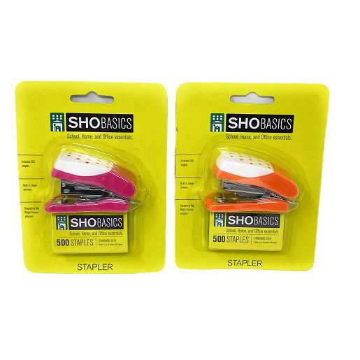 SHO BASICS MINI STANDARD (26/6) STAPLER W/ 500 CT STAPLES C/P 144