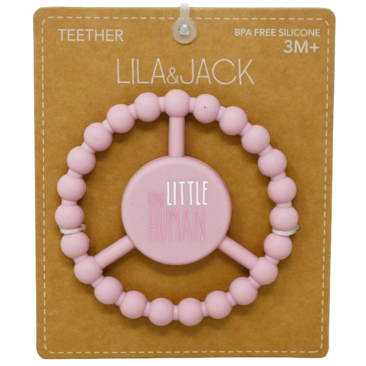 Lila and Jack Silicone Peace Teether - Pink "Kind Little Human" C/P 100
