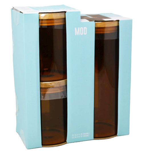 3pk GOLD GLASS STORAGE JARS (2pc 450ml, 1pc 900ml) C/P 12