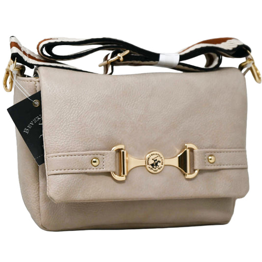 BHPC TAUPE FASHION HANDBAG W/FLAP OVER & ADJUSTABLE SHOULDER STRAP C/P 24