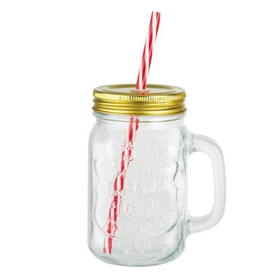 17.5oz MASON GLASS JAR-HANDLE AND LID C/P 24