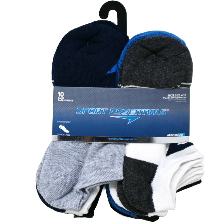 10pk KIDS SPORT ESSENTIALS MULTI STRIPE HC NS SOCKS SIZE 9-11 C/P 60