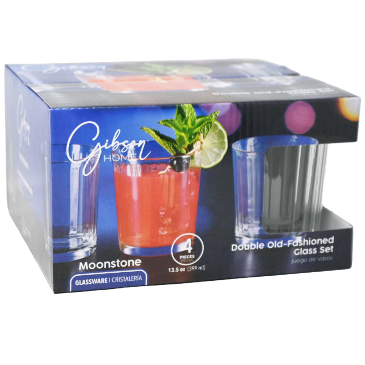 Gibson Home 4pc 12.8oz DOF Glass Set Moonstone Pattern CB C/P 4