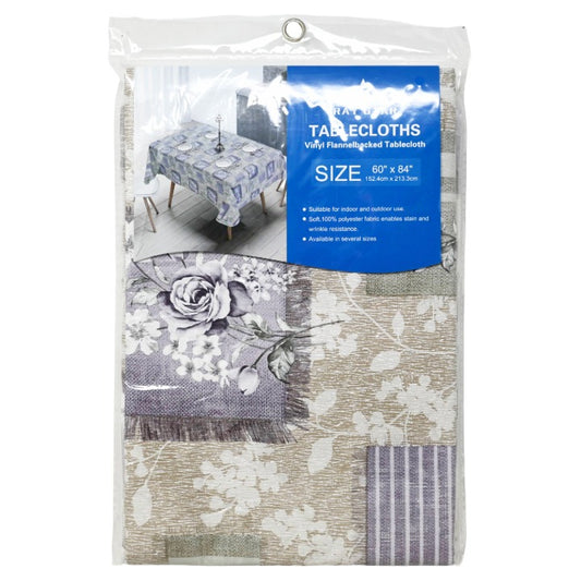 60x84" PRINTED VINYL TABLECLOTH wFLANNEL BACKING C/P 24