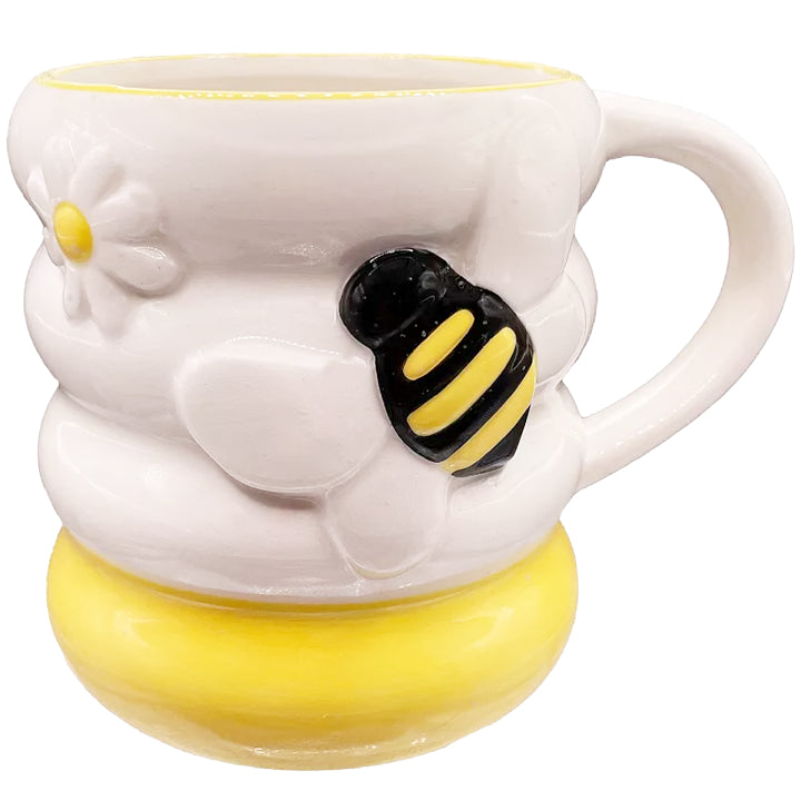 18oz BEE WHITE W/YELLOW BOTTOM & RIM MUG C/P 18