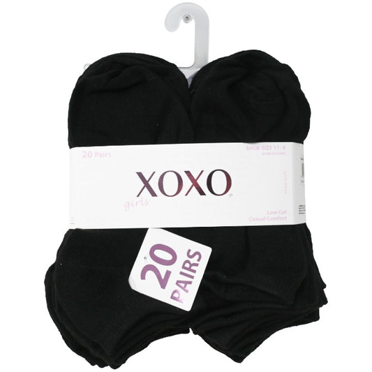 20pk Girls Blk LC Socks C/P 48 XOXO