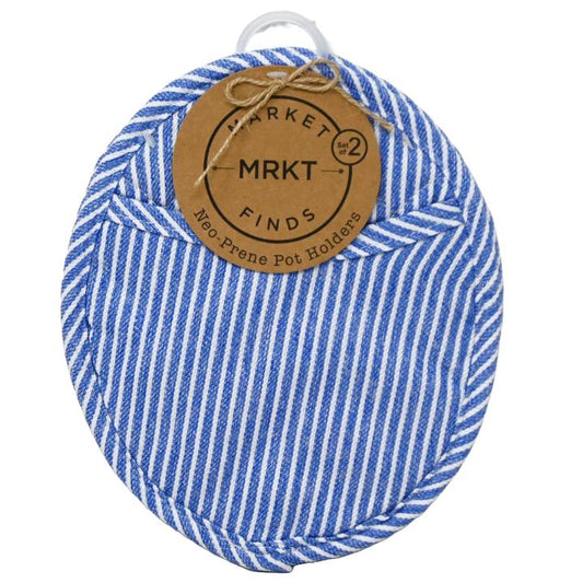 2pk Blue White Stripe Black Neo-Prene Oval Pot Holders C/P 48