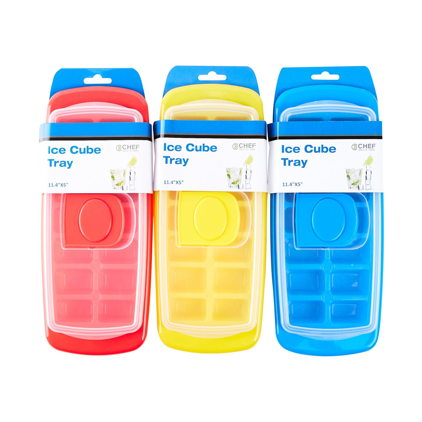 Chef Delicious ICE CUBE TRAY WITH COVER, RED, YELLOW, BLUE C/P 36