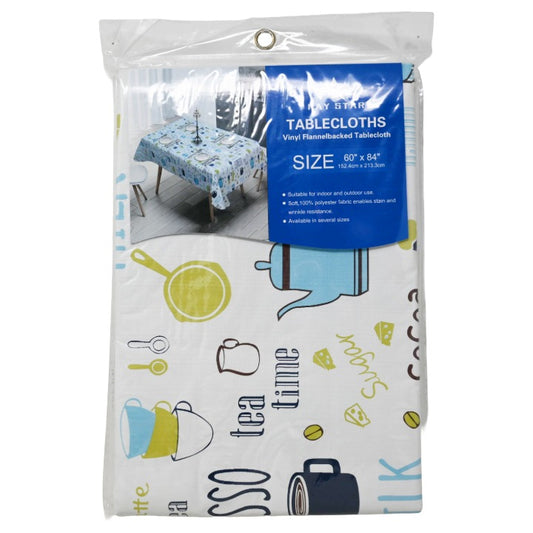 60x84" PRINTED VINYL TABLECLOTH wFLANNEL BACKING C/P 24