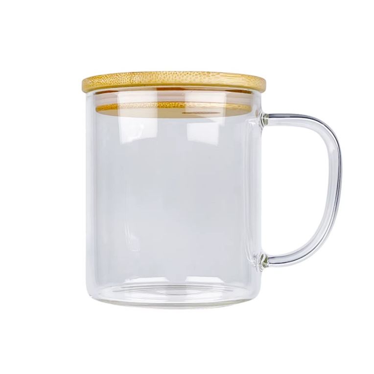 16oz Glass Coffee Mug w/Wood Lid (No Label or UPC) C/P 25