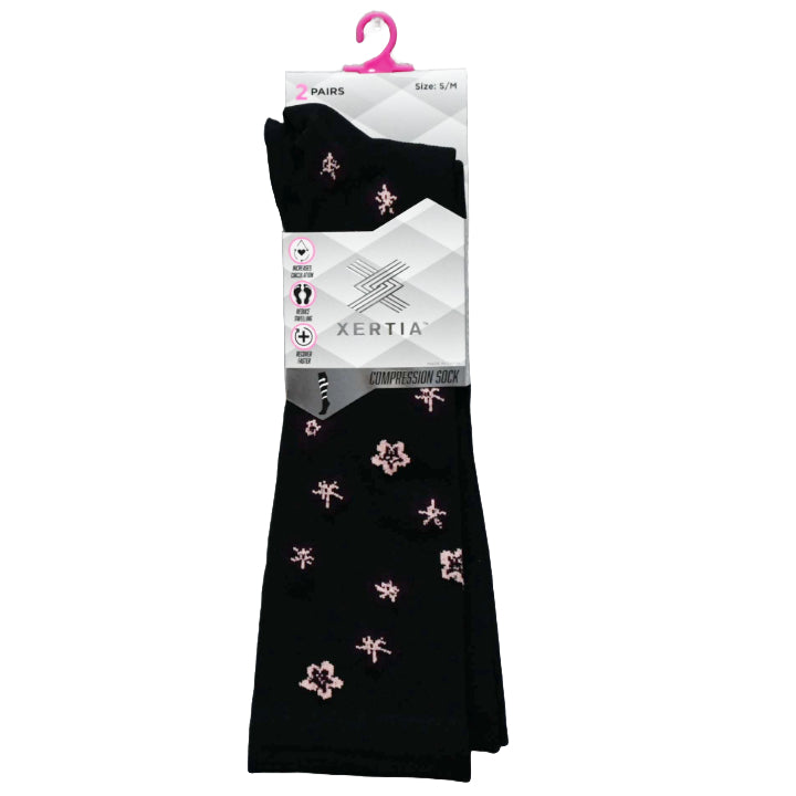 2pk S/M LADIES FASHION BLACK PATTERN COMPRESSION SOCKS C/P 60