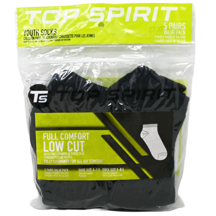 5pk SMALL BLACK FULL CUSHIONED LOW CUT SOCKS C/P 30