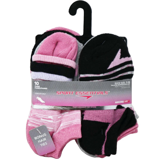 10pk GIRLS SE RANDOM KNIT STRIPE NS SOCKS W/BONUS SIZE 4-6 C/P 60