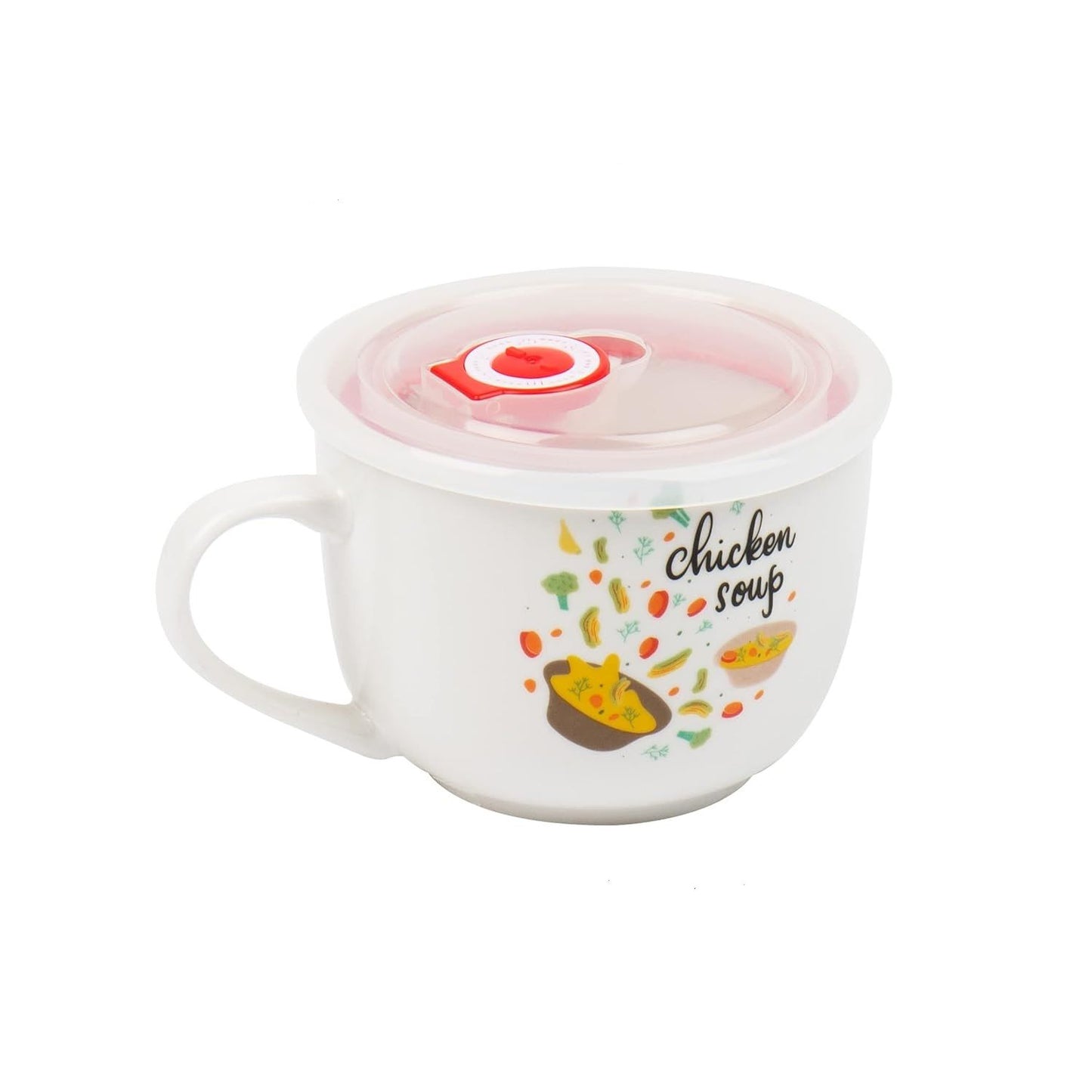 16oz "CHICKEN SOUP" CERAMIC SOUP MUG W/VENTED LID AND DAY DOT C/P 36