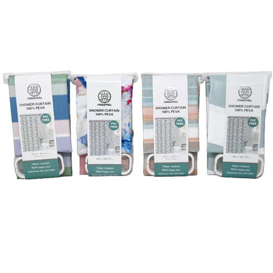 71x71" PRINTED PEVA SHOWER CURTAINS W/HOOKS ASST AS IS C/P 48