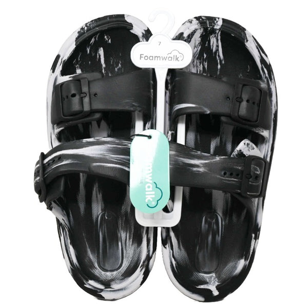 WOMEN BLK/WHT MARBLE EVA SANDAL DBL BUCKLE FOAMWALK 4-ASST SIZE C/P 12
