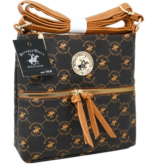 BHPC BROWN CROSS BODY BAG W/TOP ZIPPER CLOSURE FRONT ZIPPER POCKET C/P 12