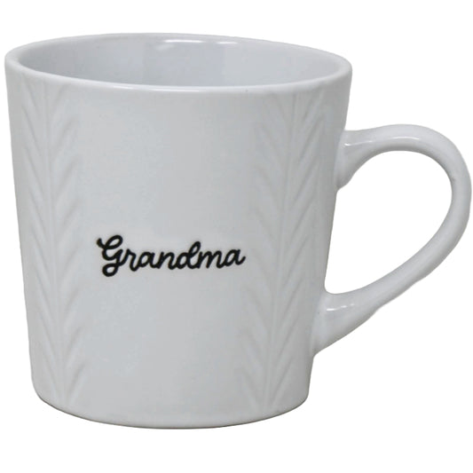 16oz White Mug with Embossed Pattern and Debossed "Grandma" C/P 24