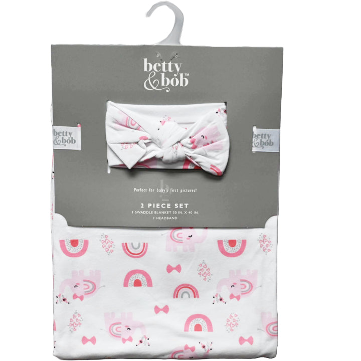 30"x40" 0-6m GRACE SWADDLE BLANKET W/HEADBAND C/P 48