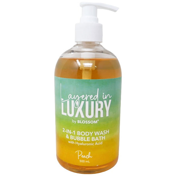 Peach 16.9oz 2-in-1 Body Wash and Bubble Bath w/Hyaluronic Acid Pump BLOSSOM Layered in LUXURY C/P 12