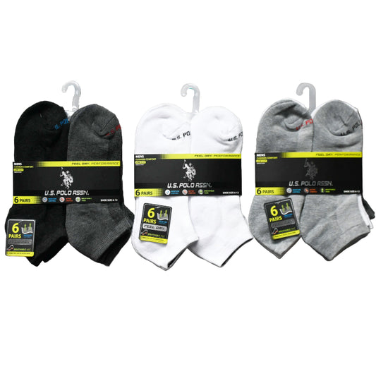 6pk MEN'S L/C CUSHION SOCKS SIZE 6-12 U.S. POLO ASSN. 3-ASST STYLES C/P 48