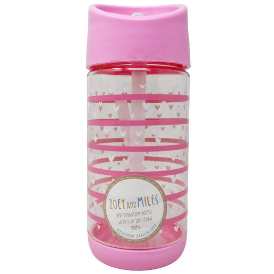 Kids Pnk Stripe Hearts Bottle C/P 24 Zoey & Miles