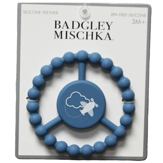 1pc Silicone Peace Teether - Blue Airplane Print C/P 100