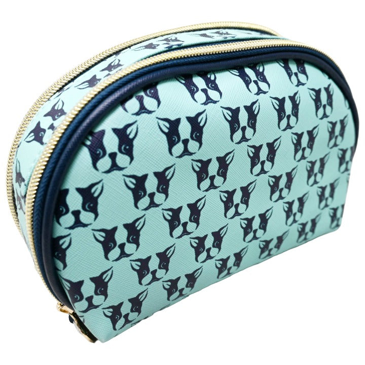 *OUTSIDE CA* BLUE DBL ZIP DOME COSMETIC BAG W/DOG PRINT DABNEY LEE C/P 40