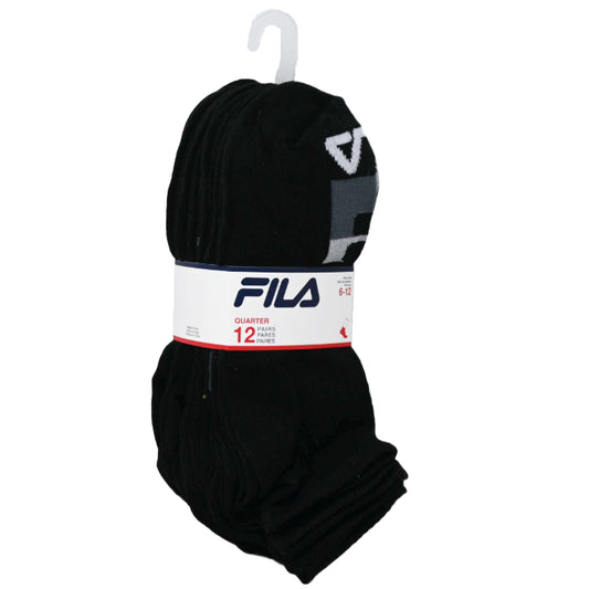 12pk MEN BLK FILA BLOCKED QTR SOCKS SIZE 10-13 C/P 60