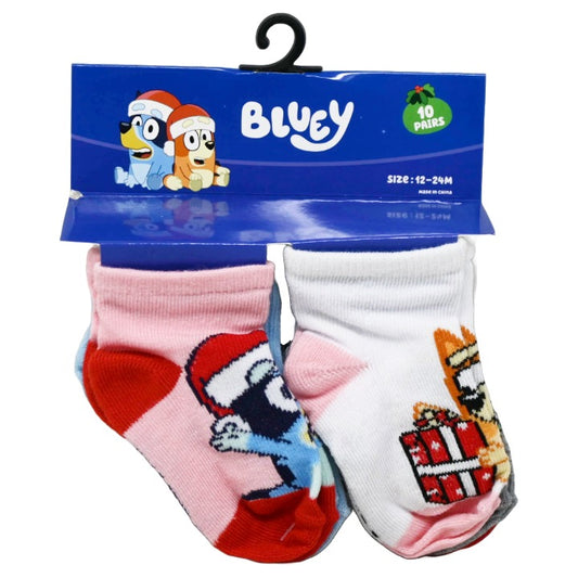 10pk 12-24m BLUEY XMAS JOY QRT SOCKS C/P 60