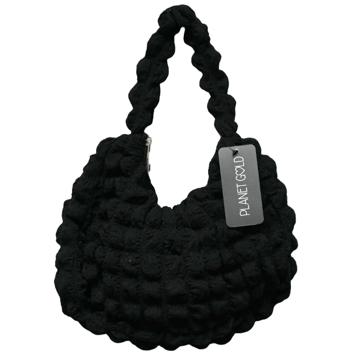 BLACK QUILTED HOBO HANDBAG W/TOP ZIPPER C/P 12