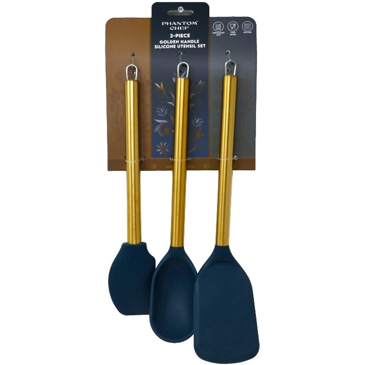 3pc Nvy Gld Turner Spatula Spoon Set C/P 12 Phantom Chef