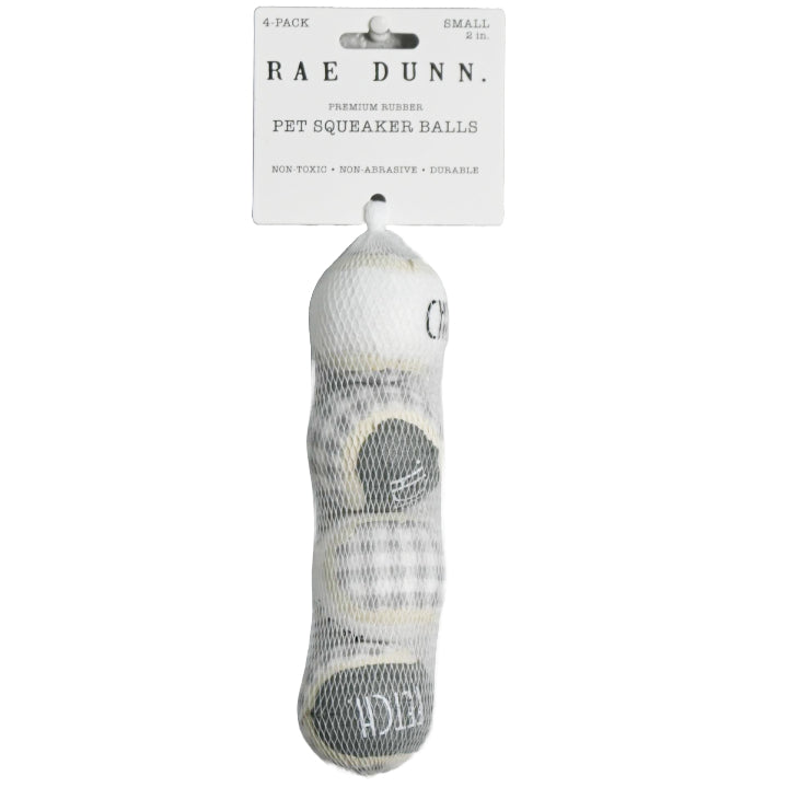 4pk 2" GRAY BUFFALO PLAID SQUEAKER TENNIS BALL PET TOY RAE DUNN C/P 48