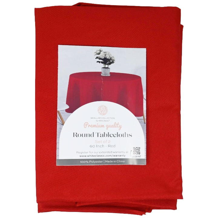 2pk Red 60" Rnd Tablecloths C/P 24 Wealuxe Collection
