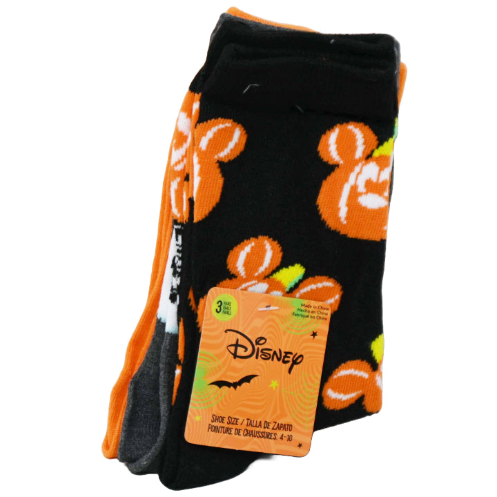 3pk WOMEN MICKEY MOUSE GHOST HEAD CREW SOCKS SIZE 9-11 C/P 60