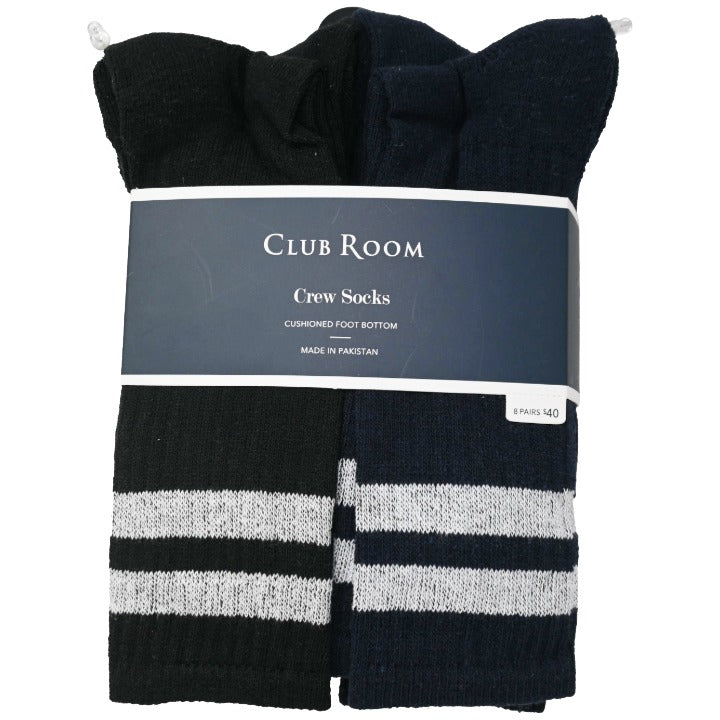 *NO USA* Mens 10-13 Black 8pk CLUB  ROOM  1/2  CUSHION  MULTI  CREW SOCKS C/P 15