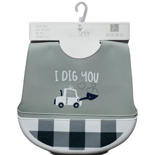 2pk Grey "I Dig You" Silicone Baby Bibs C/P 60
