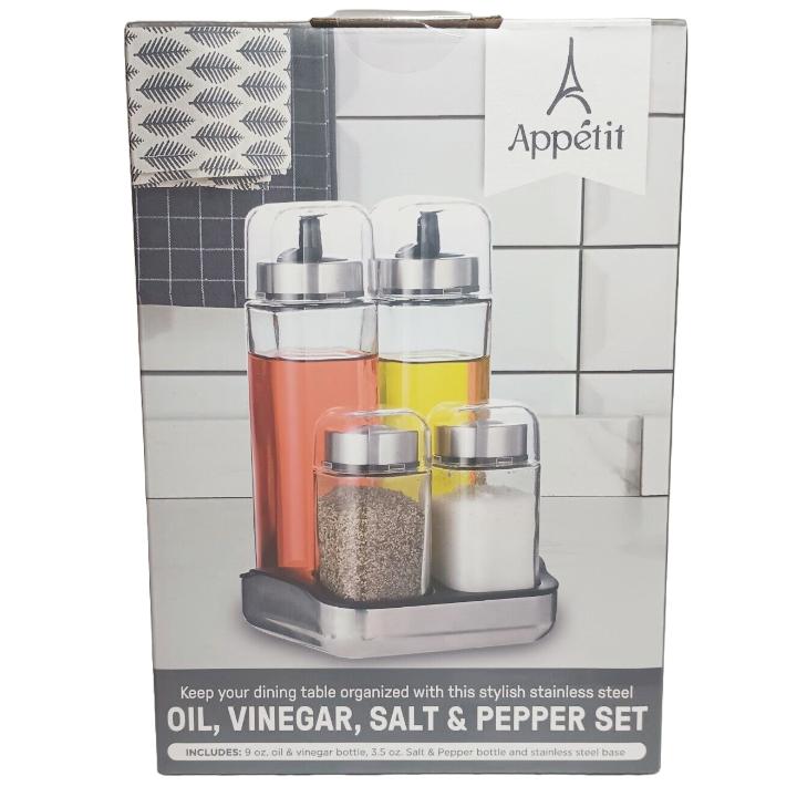 4 PC SALT/PEPPER/VINEGAR-OIL SET C/P 12