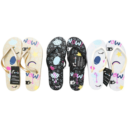 *OUT OF CA* WOMEN FLIP FLOPS wWOW PRINT 3-ASST COLOR/6-ASST SIZE SIZE C/P 36