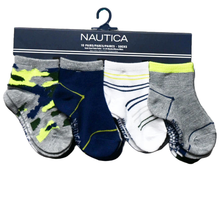 10pk BOYS NAUTICA CAMO QTR SOCKS C/P 60