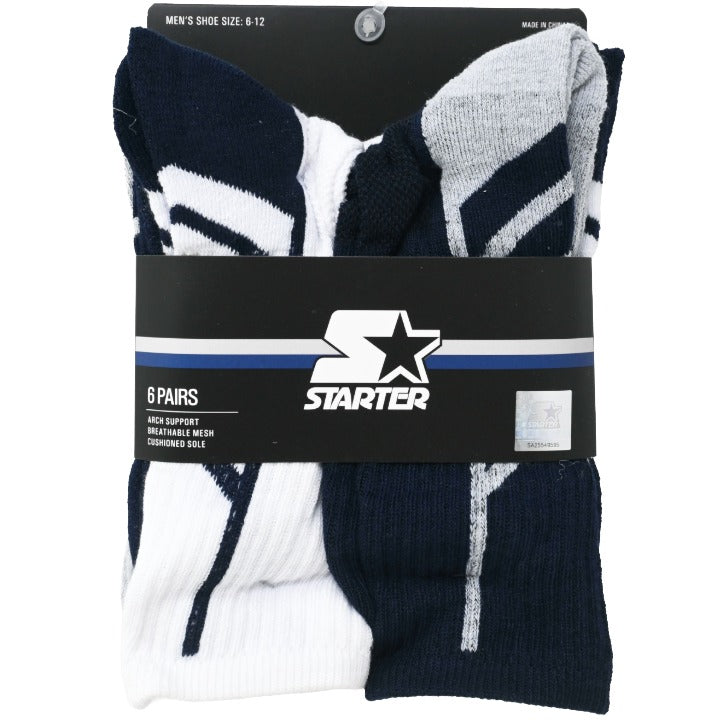 6pk Mens N/W/G Asst Athl Stadium Crew Socks C/P 24 STARTER
