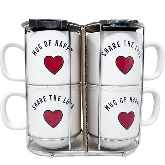 4pc 18oz SIDE BY SIDE SENTIMENT MUG SET W/HEART C/P 6