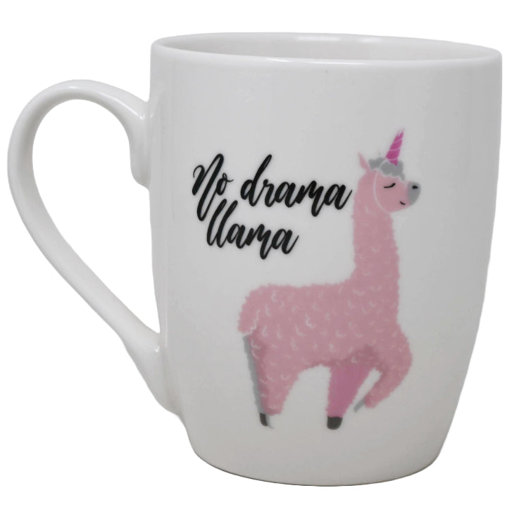 16oz White Bullet Mug: "No Drama Llama" in Black with Pink Unicorn Llama C/P 36