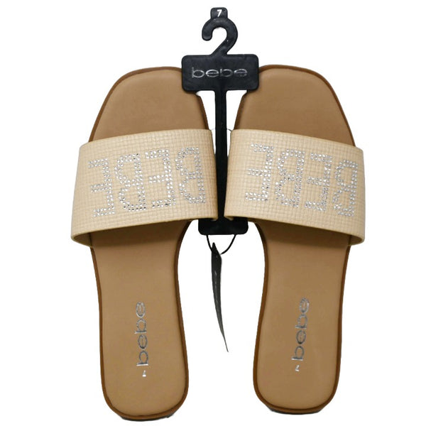 WOMEN TAN SANDAL wTRANSLUCENT UPPER & RUBBER LOGO PATCH BEBE 6-ASST C/P 12