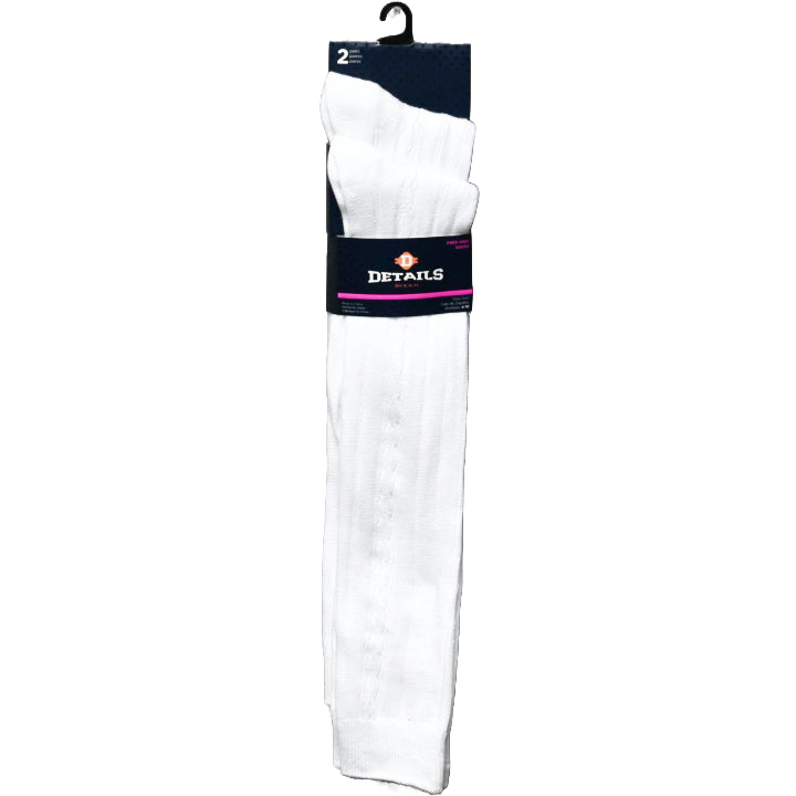 2pk WHT GIRLS DETAILS CABLE KNIT KNEE SOCKS SIZE 9-11 C/P 60