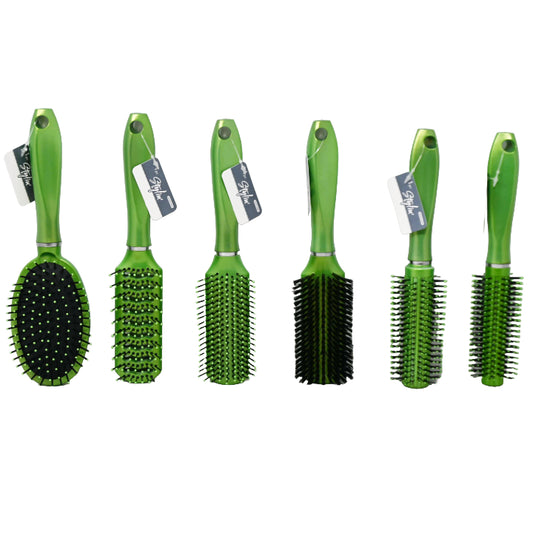STYLIN  6 ASSORTED HAIR BRUSHES LIME C/P 72