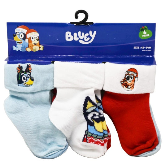 6pk 12-24m BOYS BLUEY CHEERS TO XMAS TURN CUFF SOCKS C/P 60